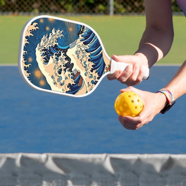Ride the Wave - Retro Groovy Pickleball Paddle Art (Insitu)