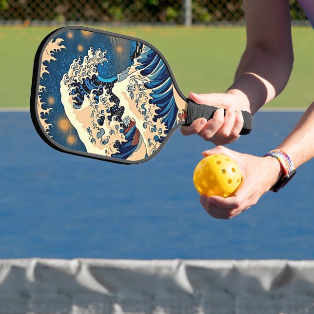 Ride the Wave - Retro Groovy Pickleball Paddle Art (Insitu)
