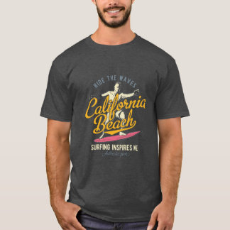 Ride the Waves California Beach Surfing T-Shirt