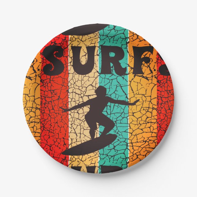 Ride the Waves California Summer Surfing beach Paper Plate (Front)