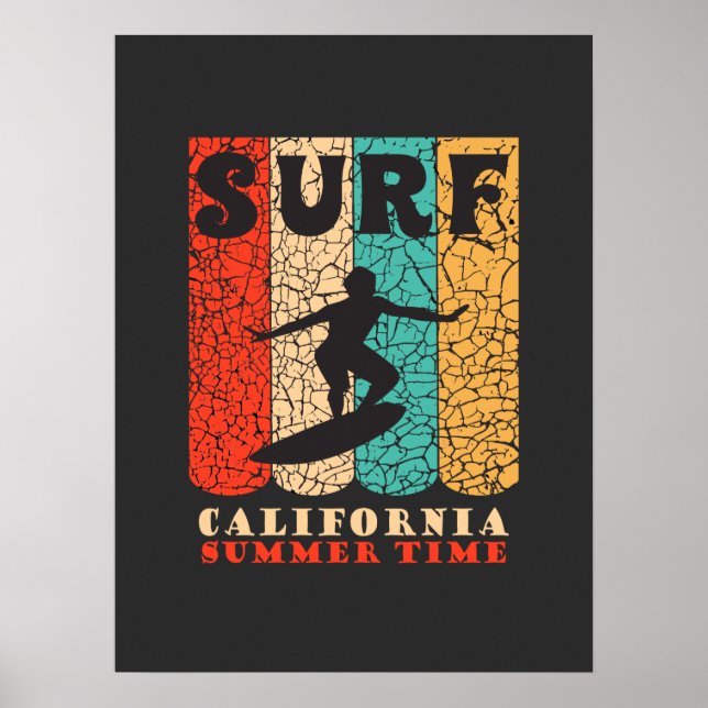Ride the Waves California Summer Surfing beach Poster (Front)