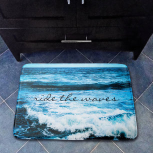 Ride the Waves Quote Hawaii Blue Ocean Photo Bath Mat