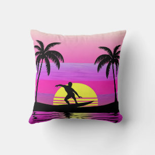 Ride the Waves – Sunset Surf Mood in Purple Tones Cushion