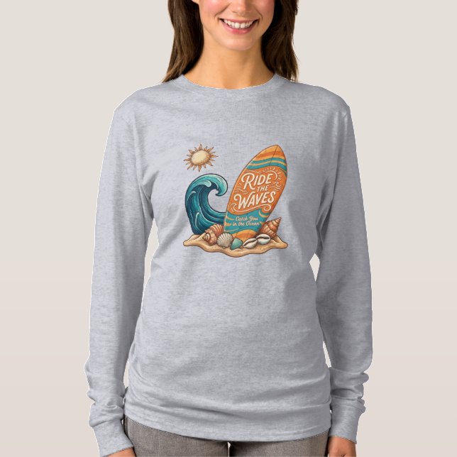 Ride the Waves Surfboard Illustration - Long Sleev T-Shirt (Front)