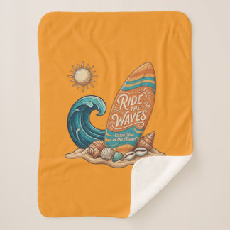 Ride the Waves Surfboard Illustration - Sunny Coas Sherpa Blanket