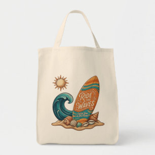 Ride the Waves Surfboard Illustration - Tropical B Tote Bag
