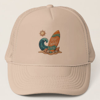 Ride the Waves Surfboard Illustration - Tropical B Trucker Hat