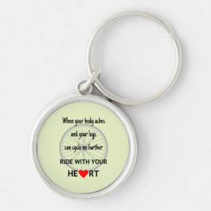 Ride with heart cycling motivational quote green key ring