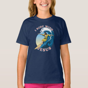  Ride With Jesus   Surfing Jesus Illustration T-Shirt