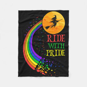 Ride With Pride Lgbt Funny Halloween Rainbow Flag Fleece Blanket