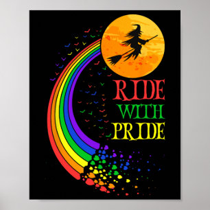 Ride With Pride Lgbt Funny Halloween Rainbow Flag Poster