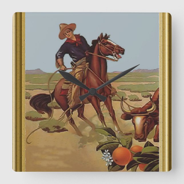 Ride'em cowboy square wall clock (Front)