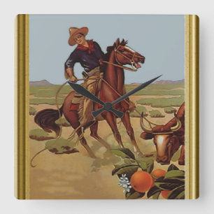 Ride'em cowboy square wall clock