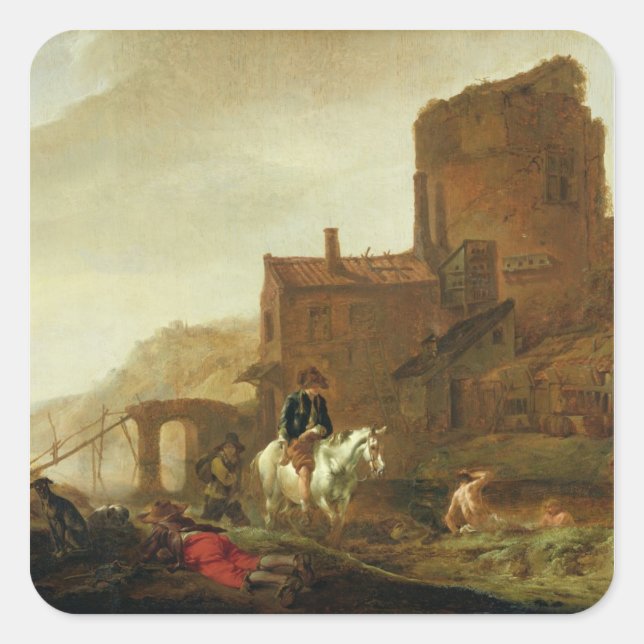 Rider and Bather Square Sticker (Front)