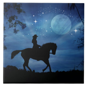 Rider and Horse Full Moon Fun Horse Tile