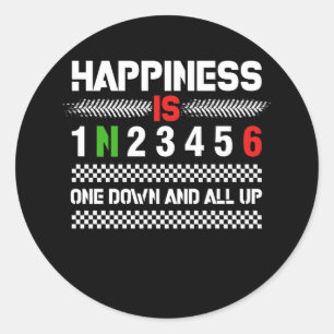 Rider Motorcycle Happiness Is One Down And All Up Classic Round Sticker