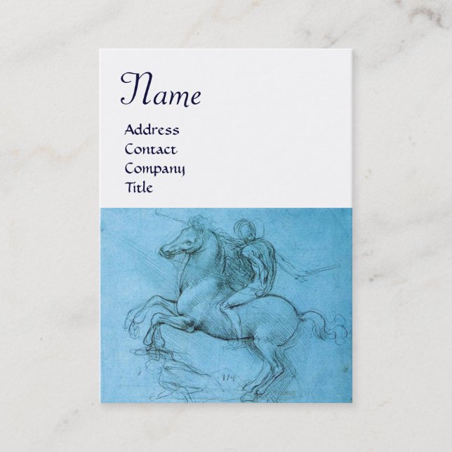 Rider on Rearing Horse Monogram,blue,cream Business Card (Front)