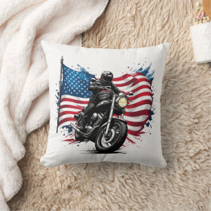 Rider with vibrant American flag Cushion