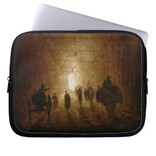Riders and Pedestrians Passing Through an Arched P Laptop Sleeve