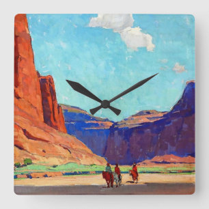 “Riders in Canyon de Chelly” by Edgar Payne Square Wall Clock