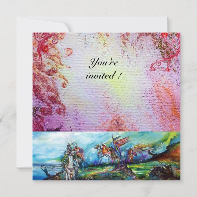 RIDERS IN STORM Mediaeval Knights Horseback Purple Invitation (Front)