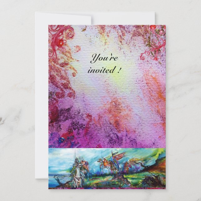 RIDERS IN STORM Mediaeval Knights Horseback Purple Invitation (Front)