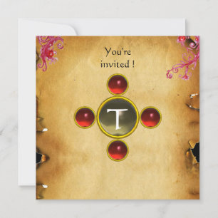 RIDERS IN STORM,MEDIEVAL KNIGHTS Ruby Monogram Invitation