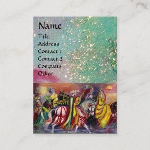 RIDERS IN THE NIGHT bright blue teal,gold sparkles Business Card