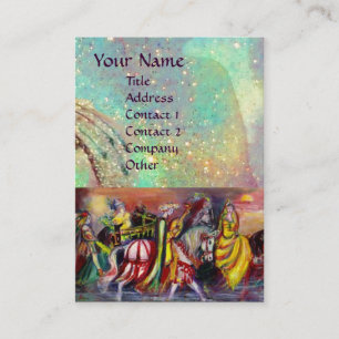 RIDERS IN THE NIGHT bright blue teal,gold sparkles Business Card