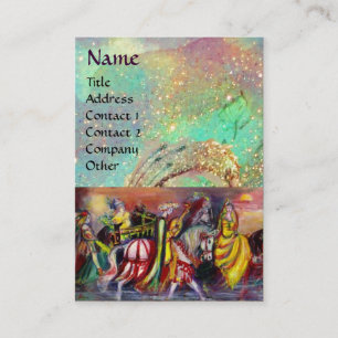 RIDERS IN THE NIGHT bright blue teal,gold sparkles Business Card
