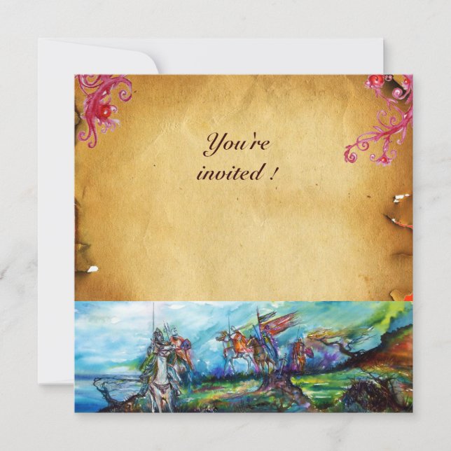 RIDERS IN THE STORM Knights Horseback Parchment Invitation (Front)