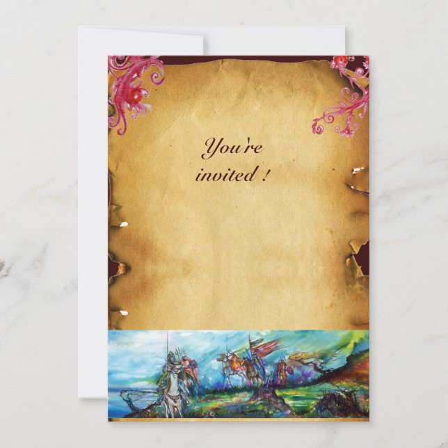 RIDERS IN THE STORM Knights Horseback Parchment Invitation (Front)