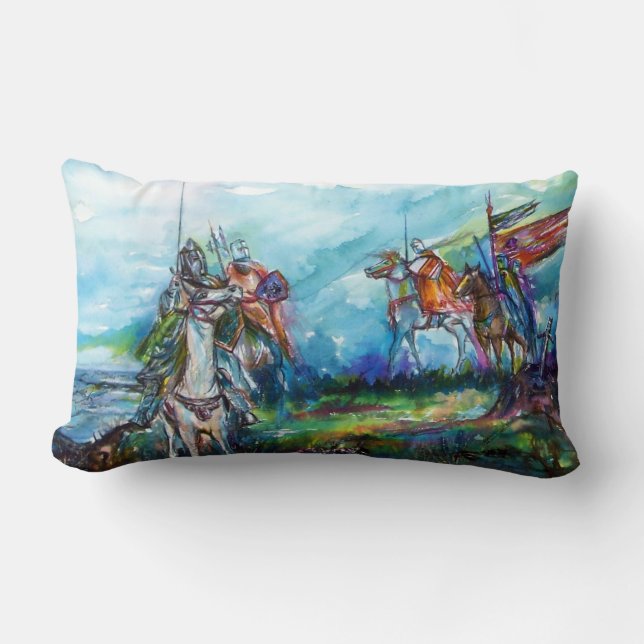 RIDERS IN THE STORM Mediaeval Knights Horseback Lumbar Cushion (Front)