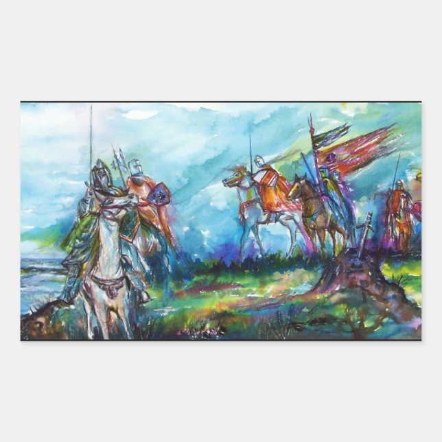 RIDERS IN THE STORM Mediaeval Knights Horseback Rectangular Sticker (Front)