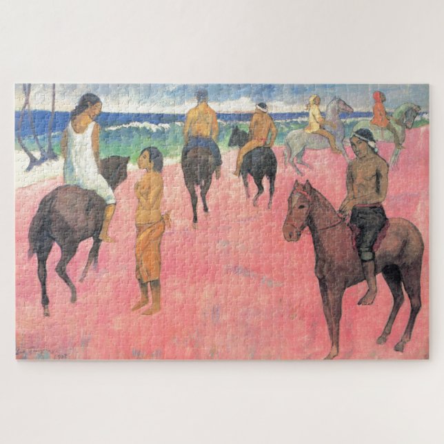 Riders on Beach Gauguin Tahitian People Painting Jigsaw Puzzle (Horizontal)