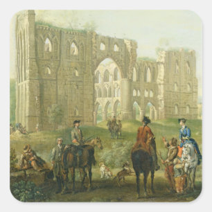 Riders Pausing by the Ruins of Rievaulx Abbey, c.1 Square Sticker