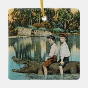 Ride'um Gator Funny Postcard Ceramic Ornament