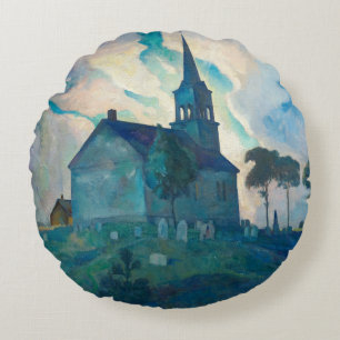 Ridge Church by Newell Convers Wyeth Round Cushion
