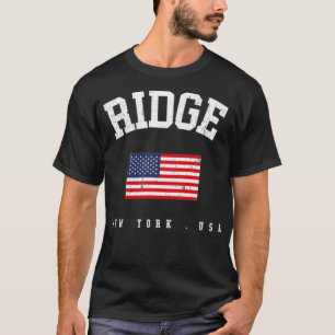 Ridge NY Retro American Flag USA City Name Pullove T-Shirt