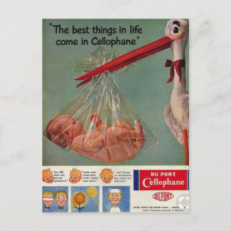 Ridiculous Old Cellophane Stork Ad Postcard