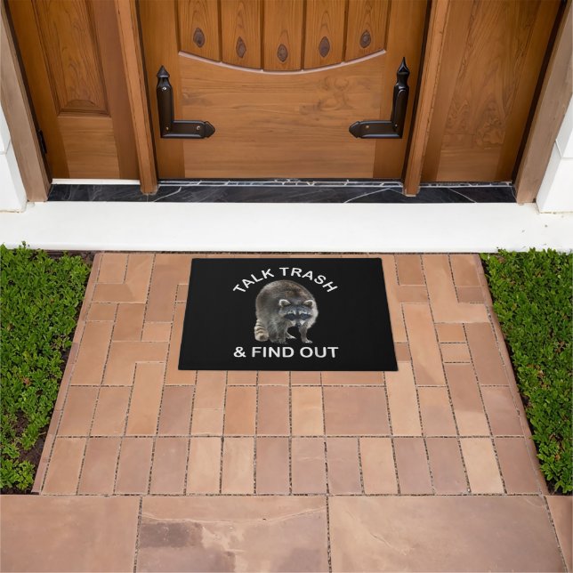 Ridiculous Racoon & Racoon Clothes Talk Trash an Doormat (Outdoor)