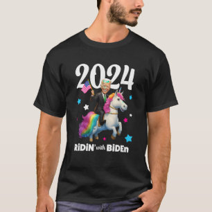 Ridin with Biden 2024 Joe Biden Riding Rainbow Uni T-Shirt