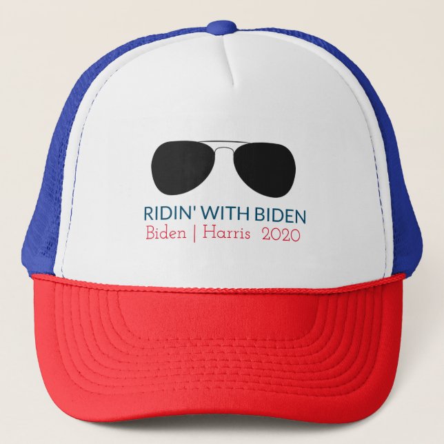 Ridin' with Biden Aviator Glasses Trucker Hat (Front)