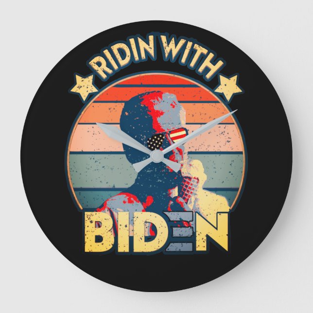 Ridin' With Biden Eating Ice-Cream Retro Sunset Large Clock (Front)