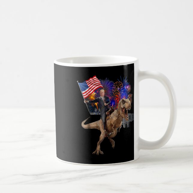 Riding A Dinosaur T-rex Suppor Trump 2020  Coffee Mug (Right)
