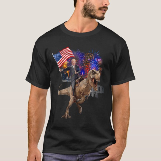 Riding A Dinosaur T-rex Suppor Trump 2020  T-Shirt (Front)