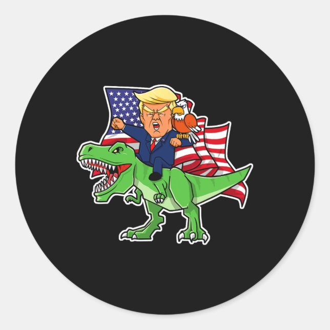 Riding A Dinosaur Trex Funny Merica Patriotic July Classic Round Sticker (Front)