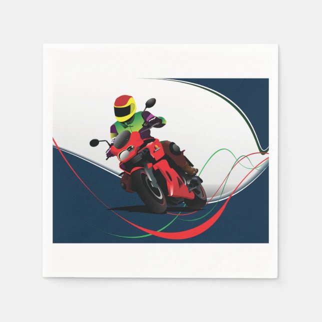 Riding A Red Motorcycle Napkin (Front)