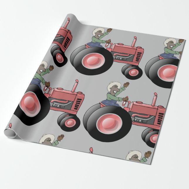 Riding A Tractor Wrapping Paper (Unrolled)