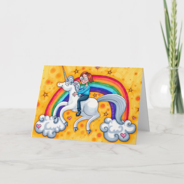 Riding a Unicorn Birthday card template (Front)